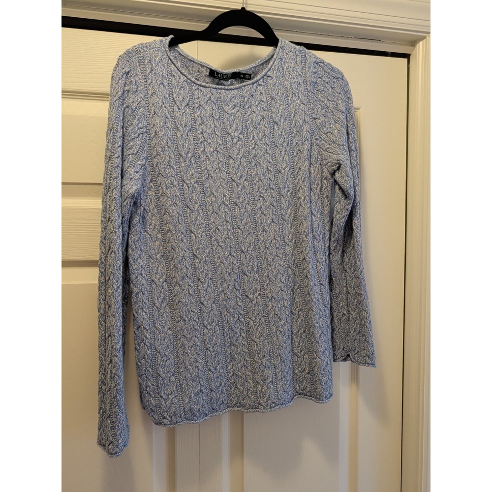 Lauren Ralph Lauren Womens XL Blue Cotton Cable Knit Sweater Pullover Boat Neck